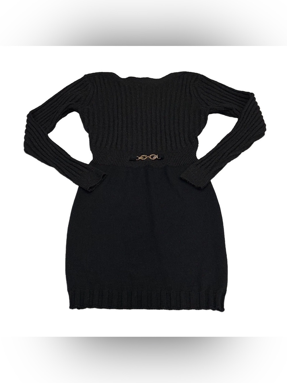 Rouje Cody Sweater Dress 36 Black Ribbed Gold Chain Belt